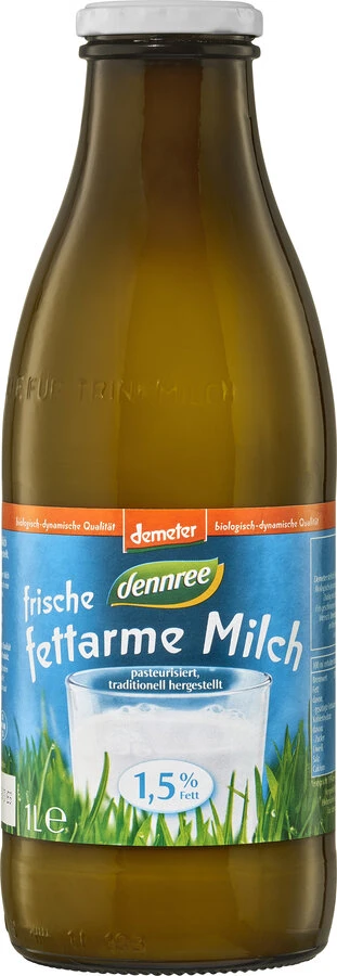 Dennree Frische Milch Fettarm, 1 L Flasche Demeter 1 Dennree Frische Milch Fettarm, 1 L Flasche Demeter