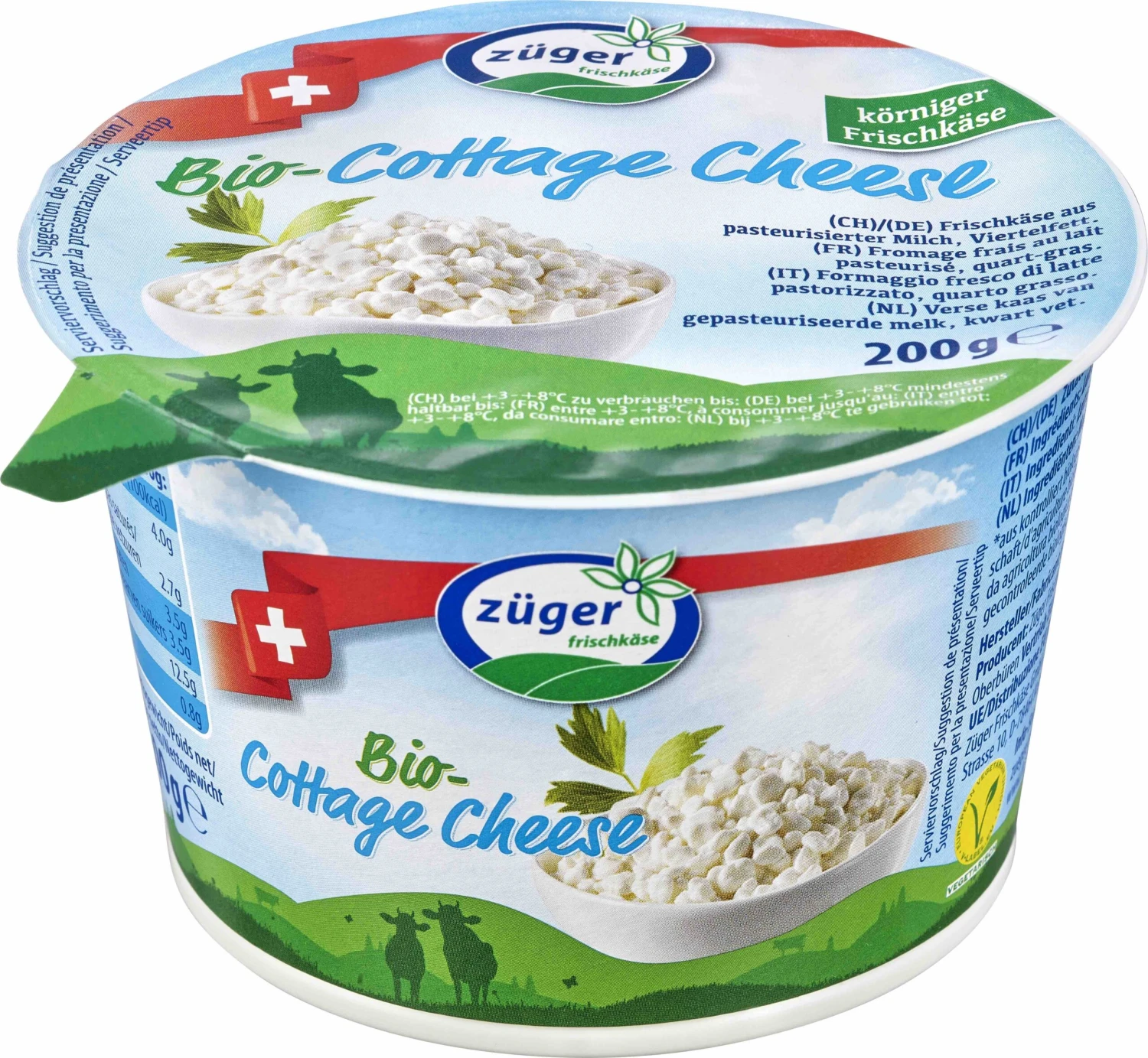 Züger Frischkäse Hüttenkäse, 200 Gr Becher , Mind. 20% 1 Züger Frischkäse Hüttenkäse, 200 Gr Becher , Mind. 20%