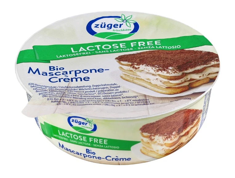 Züger Mascarpone Laktosefrei, 250 Gr Becher , Mind. 80% 1 Züger Mascarpone Laktosefrei, 250 Gr Becher , Mind. 80%
