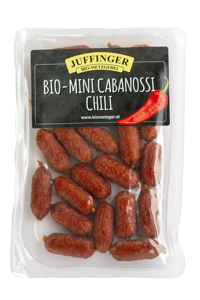 Juffinger Mini Cabanossi - Chili, 140 G Packung , (S) 1 Juffinger Mini Cabanossi - Chili, 140 G Packung , (S)