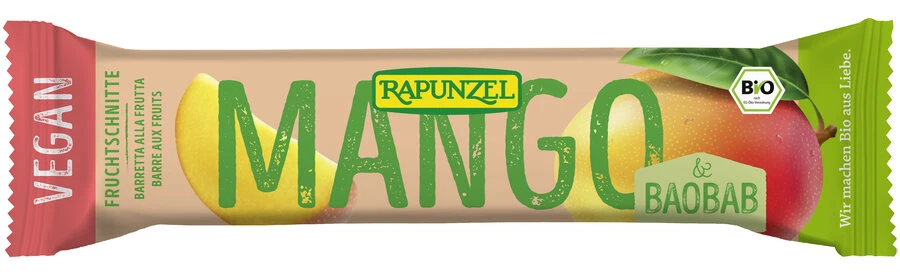 Rapunzel Fruchtschnitte Mango-Baobab, 40 Gr Stück 1 Rapunzel Fruchtschnitte Mango-Baobab, 40 Gr Stück