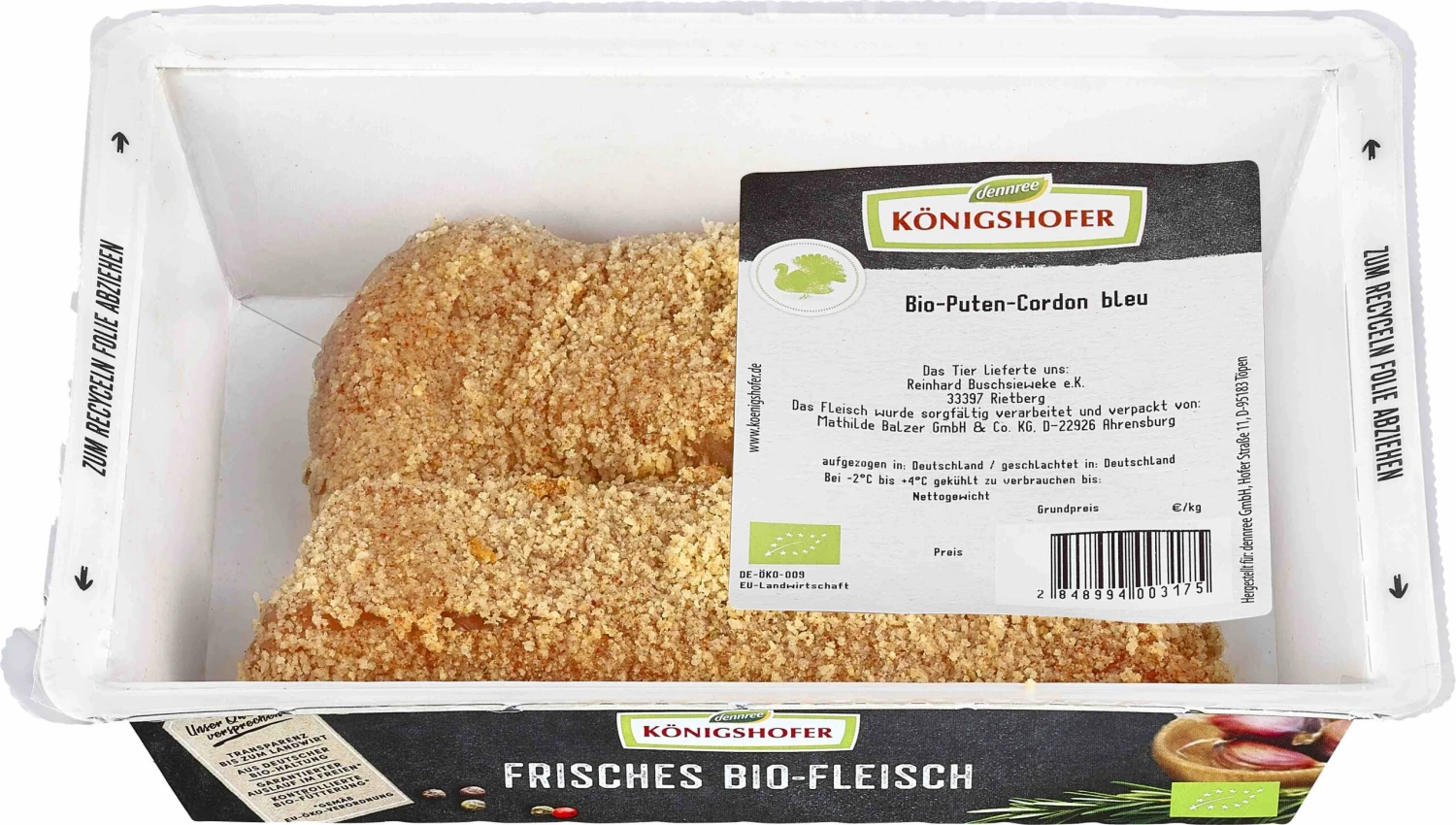 Königshofer Bio Puten-Cordon Bleu, Ca. 300 Gr Schale 2 Königshofer Bio Puten-Cordon Bleu, Ca. 300 Gr Schale – Bild 2
