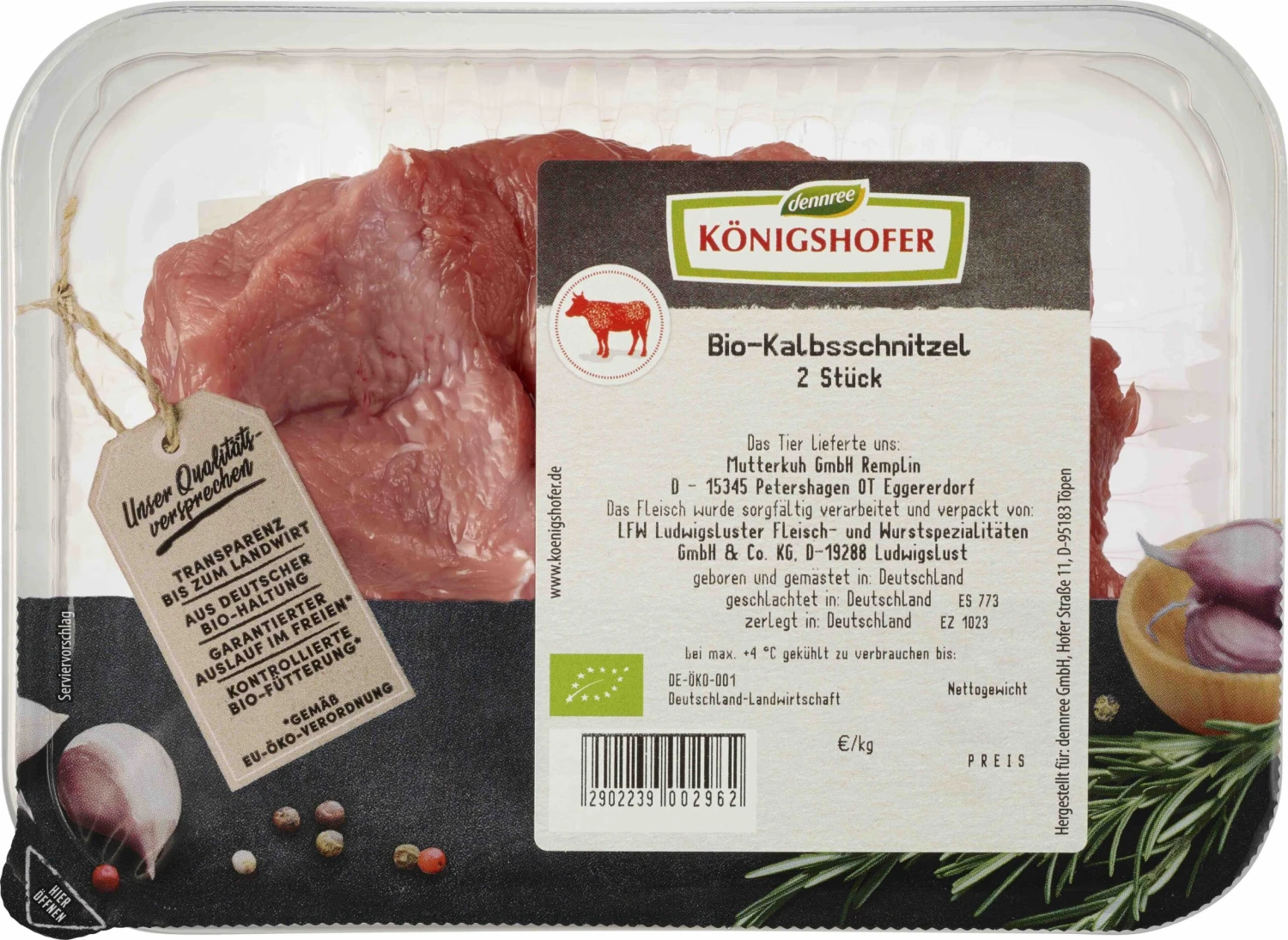 Königshofer Bio Kalbsschnitzel, 2 Stück, Ca. 320 Gr Schale 2 Königshofer Bio Kalbsschnitzel, 2 Stück, Ca. 320 Gr Schale – Bild 2