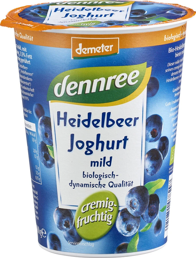 Dennree Fruchtjoghurt Heidelbeere, 400 Gr K3-Beche 1 Dennree Fruchtjoghurt Heidelbeere, 400 Gr K3-Beche
