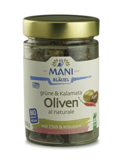 Mani Grüne & Kalamata Oliven Al Naturale Mit Chili
