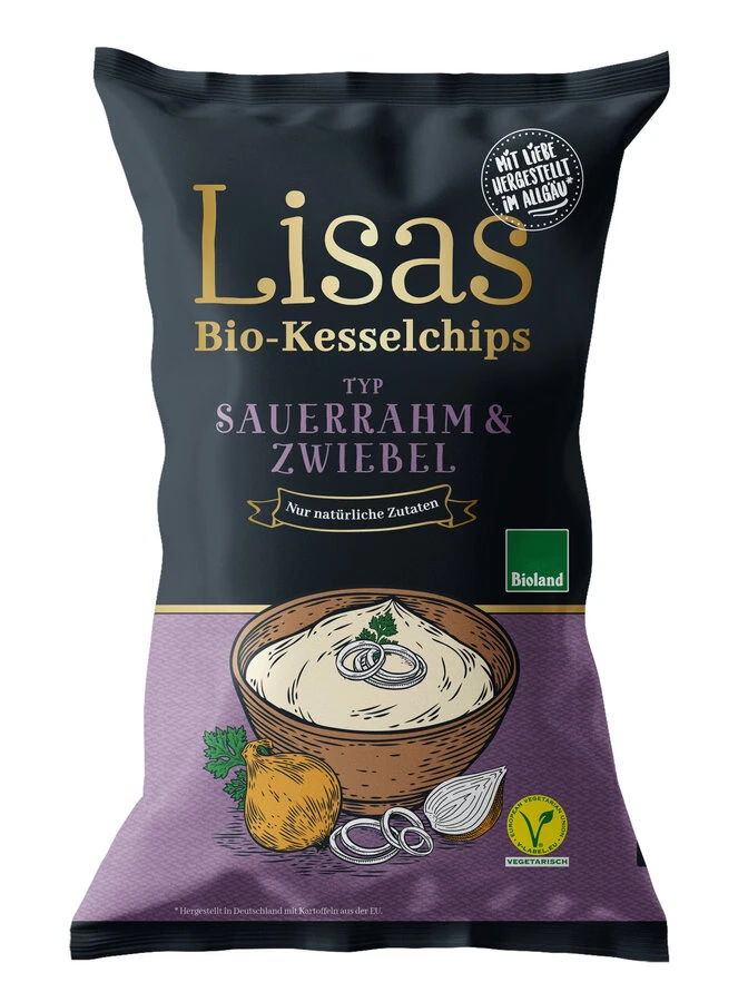 Lisas Bio-Kesselchips Sauerrahm & Frühlingszwiebel 1 Lisas Bio-Kesselchips Sauerrahm & Frühlingszwiebel