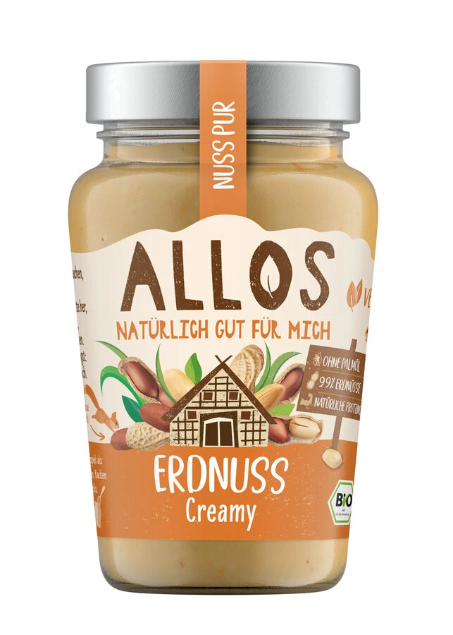 Allos Nuss Pur Erdnuss Creamy, 340 G Glas 1 Allos Nuss Pur Erdnuss Creamy, 340 G Glas