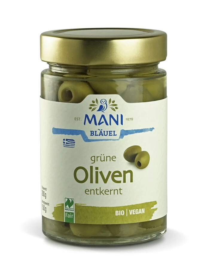 Mani Grüne Oliven, Entkernt, In Lake, 280 Gr Glas 1 Mani Grüne Oliven, Entkernt, In Lake, 280 Gr Glas